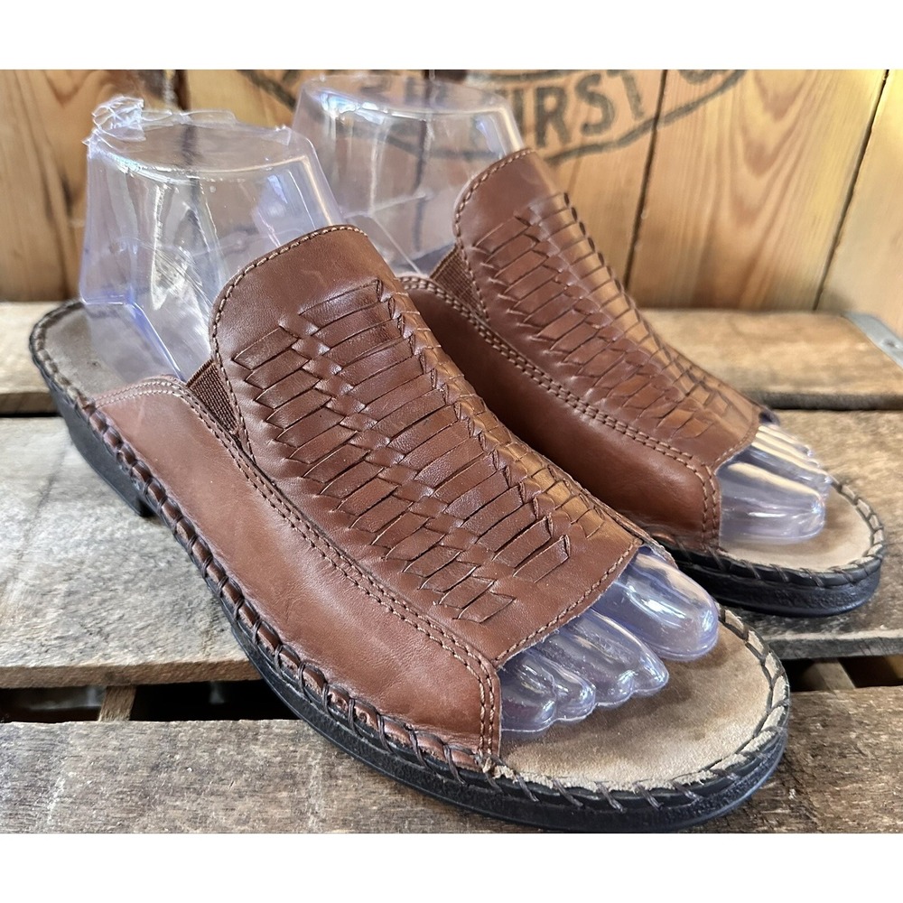 Duck Head Sandals Leather Slides‎ Brown Woven Artisanal Open Toe Women's 9 M